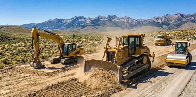 Bulldozer performing land grading in Elko County Nevada