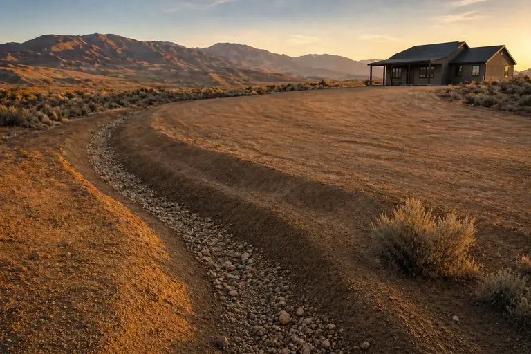 Graded land directing water away for proper drainage