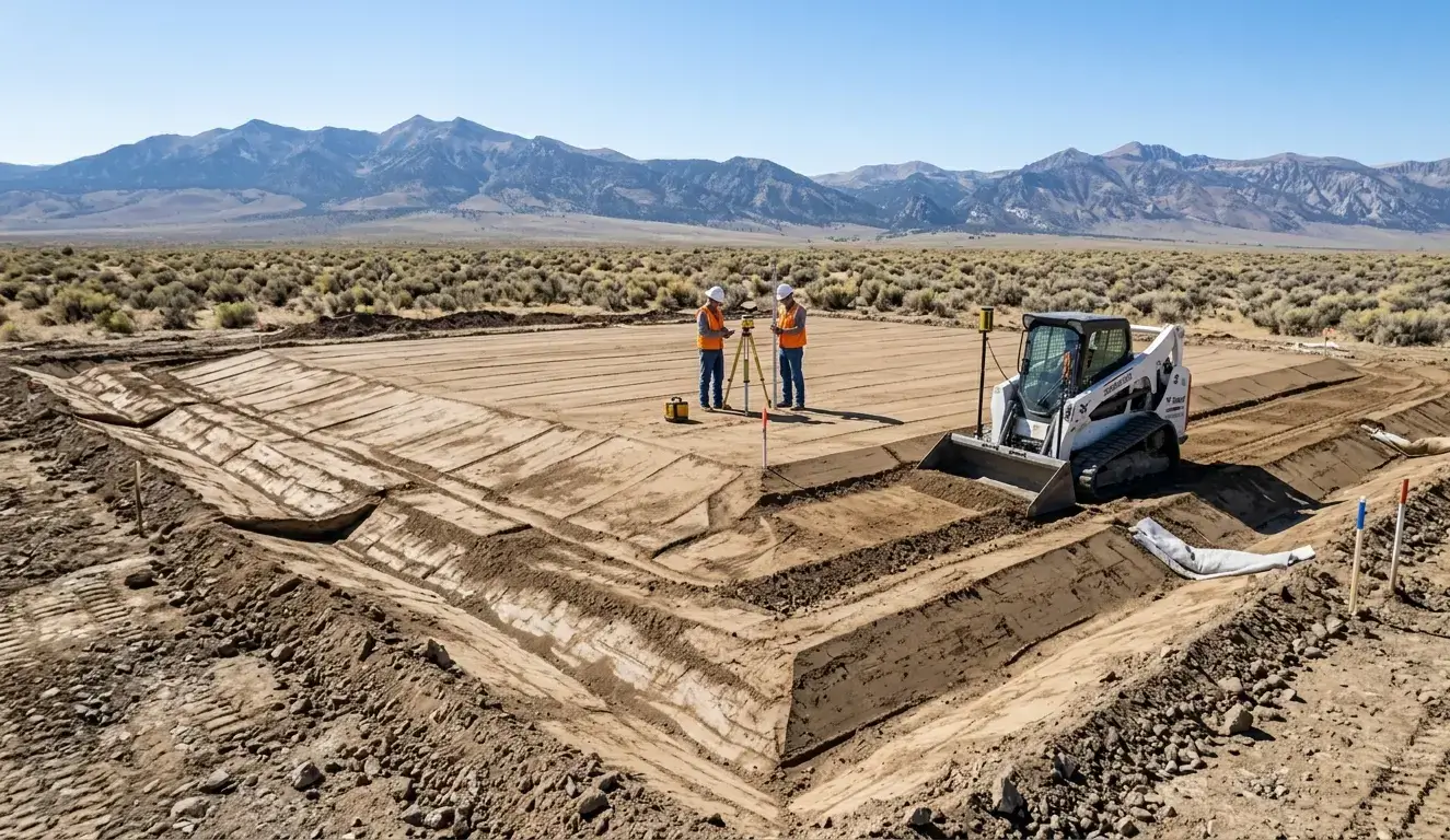 Drainage grading and slope control for house pad in Elko County Nevada