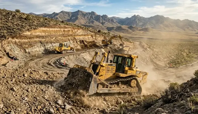 Bulldozer performing excavation and site preparation in Elko County Nevada