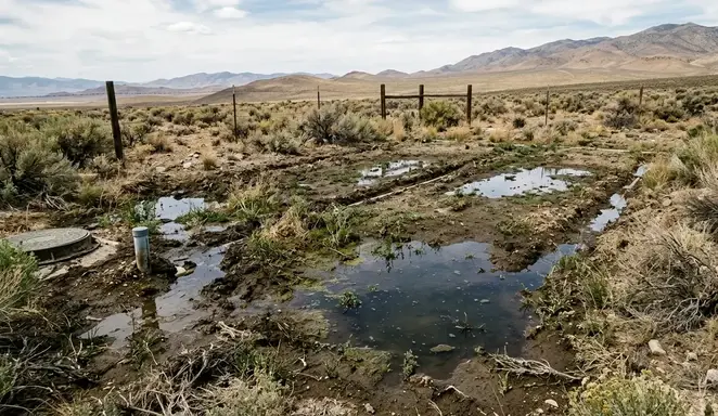 Failing septic drainfield with standing water in rural Nevada