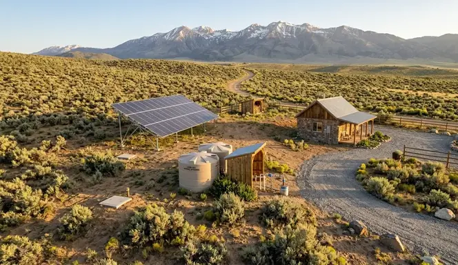 Completed underground utility trenching in Elko County Nevada with installed power, water, and septic lines on rural property