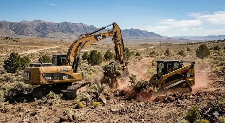 Heavy equipment clearing brush and trees on rural land in Elko County Nevada