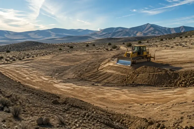 Rough grading process shaping land in Nevada desert