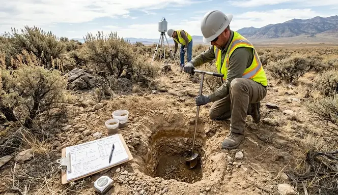 Septic soil percolation test in Elko County Nevada desert soil